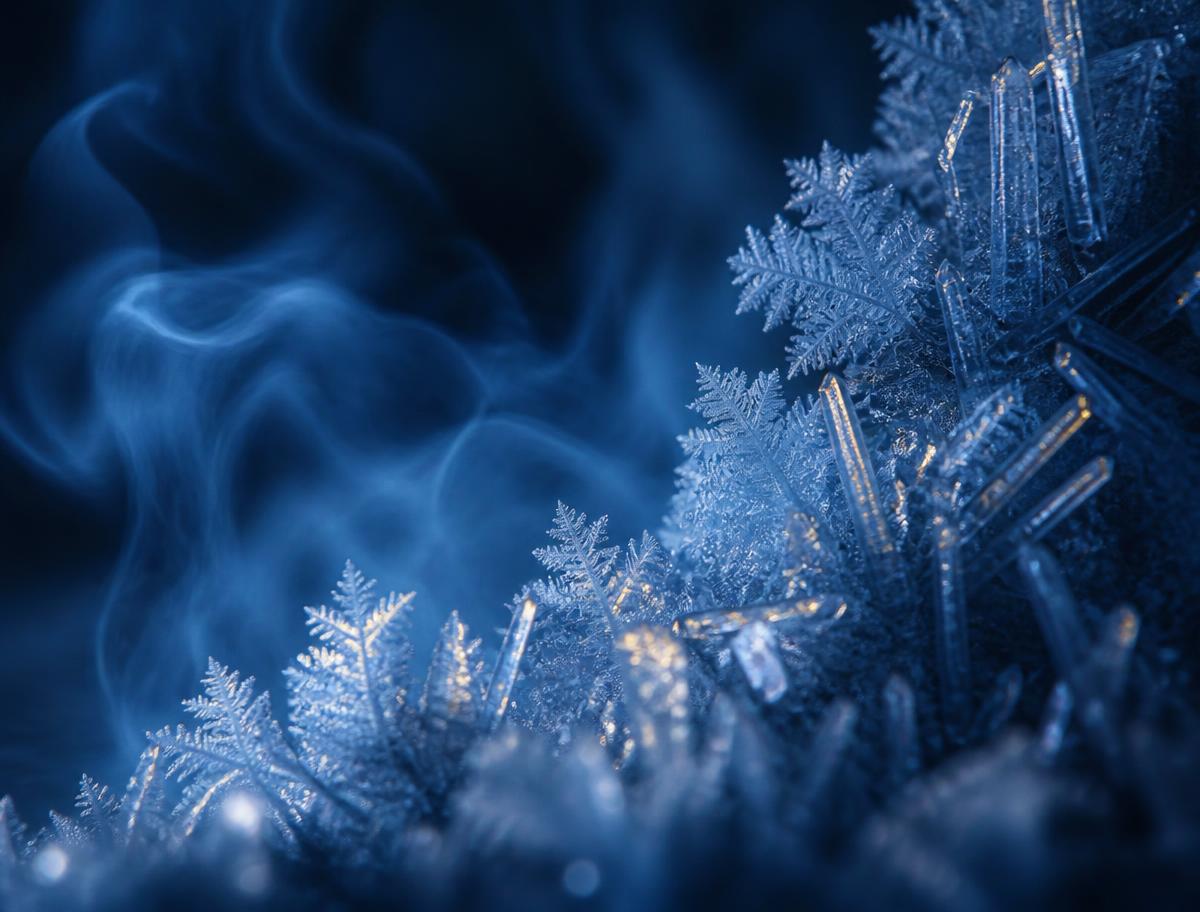 Cristaux de givre évoquant le froid contrôlé de la cryolipolyse